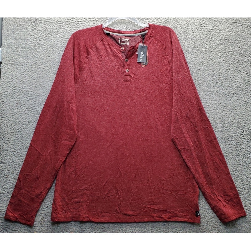 I Jeans By Buffalo Henley Shirt Mens XXL Dark Red Knit Regular Fit Long Sleeve